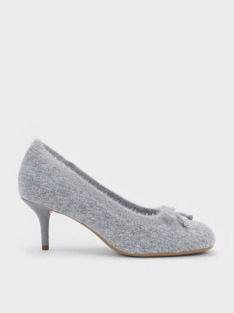 Knitted Bow Pumps, Light Grey, hi-res