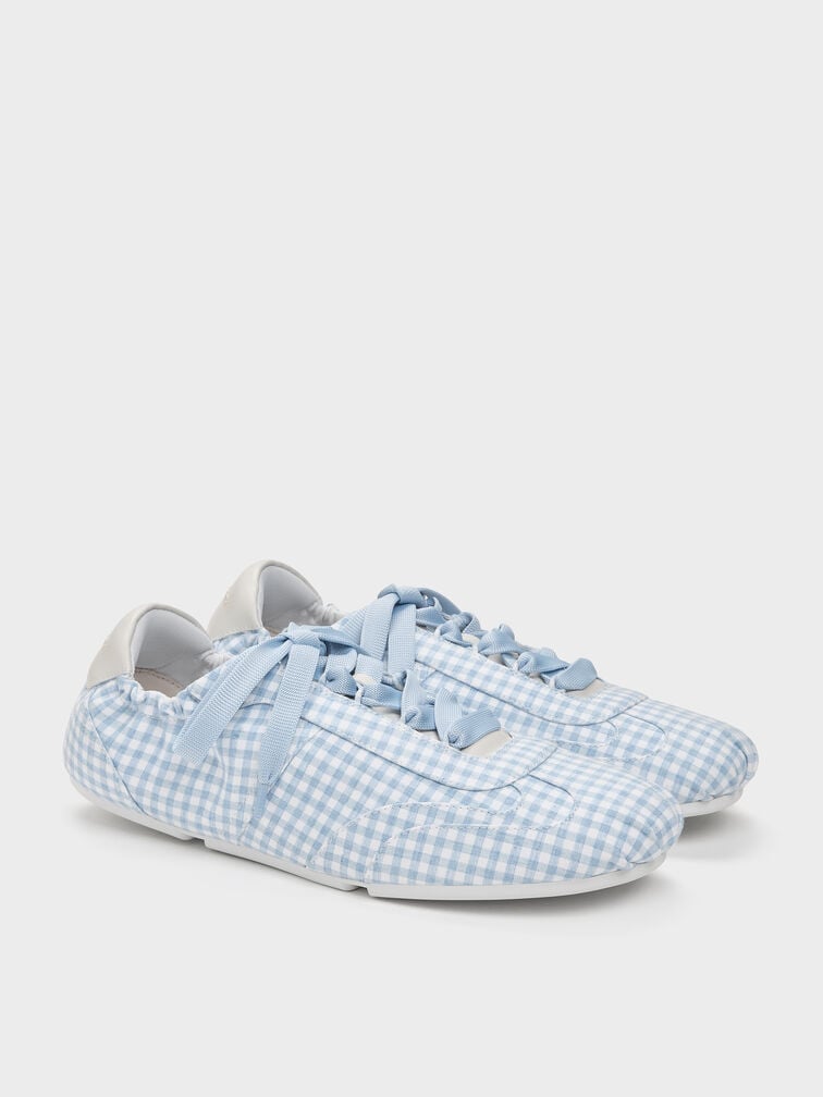 Cece Gingham Ruched Sneakers, Light Blue, hi-res