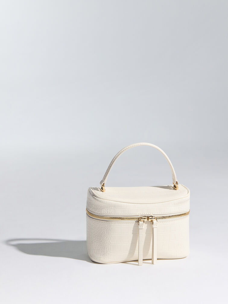 Pansy Croc-Effect Vanity Bag, Cream, hi-res