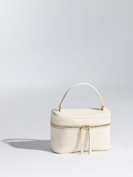 Pansy Croc-Effect Vanity Bag, Cream, hi-res
