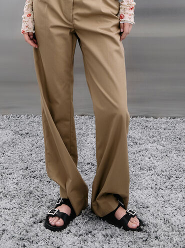 Recycled Polyester Gem-Buckle Double-Strap Sandals, Black Textured, hi-res