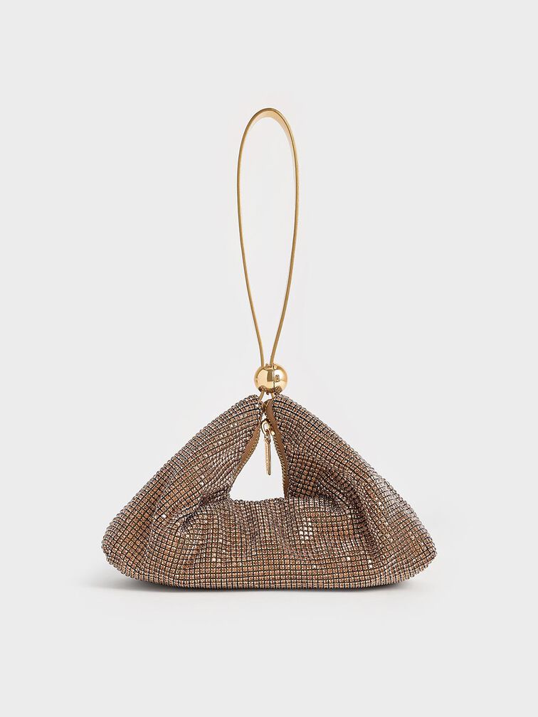 Crystal-Embellished Two-Way Bag, Gold, hi-res