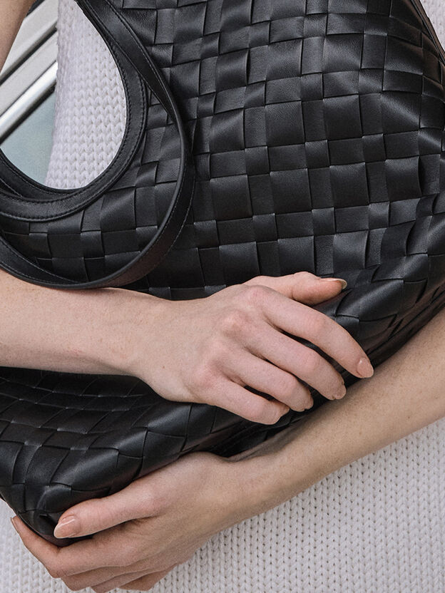 Ivette Woven Tote Bag, Noir, hi-res