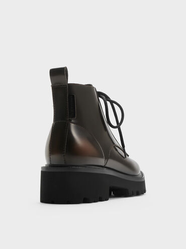 Ridged-Sole Side-Zip Combat Boots, Dark Brown, hi-res