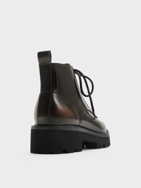 Ridged-Sole Side-Zip Combat Boots, Dark Brown, hi-res