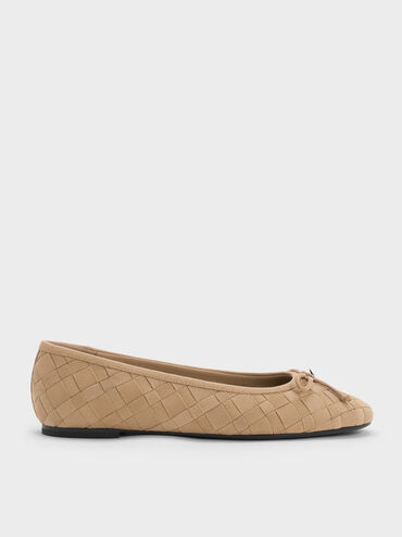 Ivette Faux Suede Woven Bow Ballet Flats, Sand, hi-res