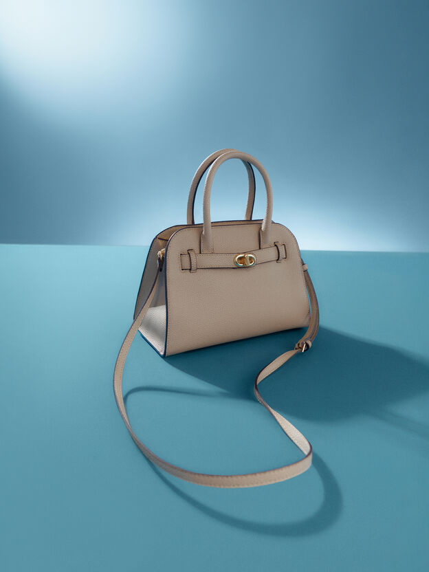 Aubrielle Belted Tote Bag, Taupe, hi-res