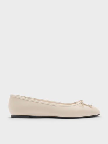 Barbara Pearl-Embellished Bow Ballet Flats, Chalk, hi-res