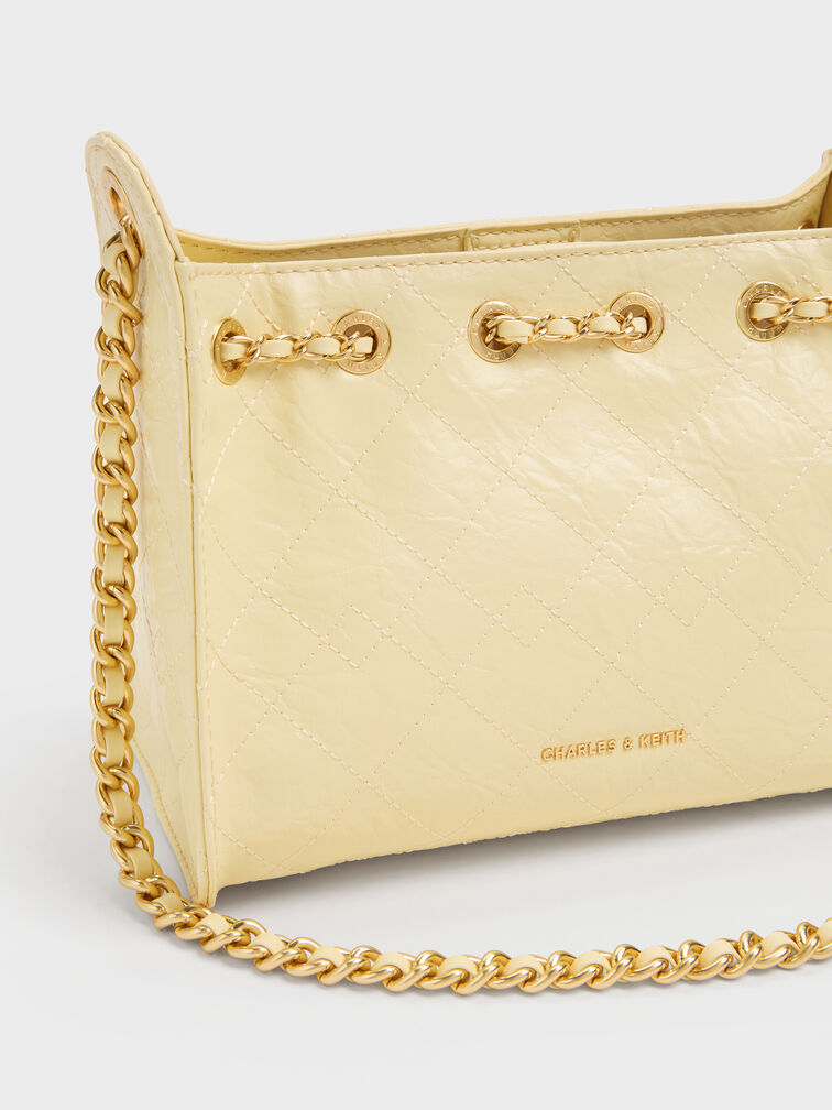 Duo Quilted Drawstring Bucket Bag, Butter Yellow, hi-res