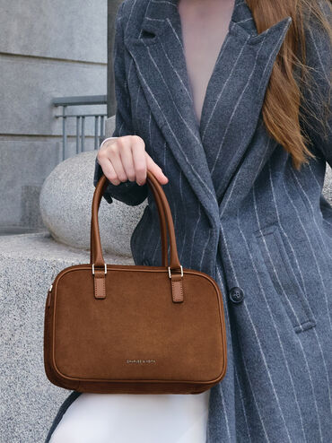 Sianna Recycled Suede Bowling Bag, Sienna Brown, hi-res
