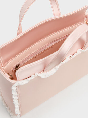 Raina Lace-Trim Tote Bag, Pink, hi-res