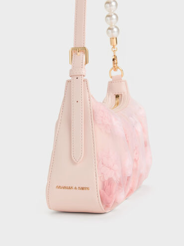 Gift Set: Floral-Mesh Pearl-Strap Shoulder Bag, Light Pink, hi-res