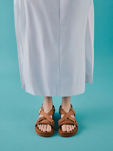 Granta Leather & Fabric Crossover Sports Sandals, Brown, hi-res