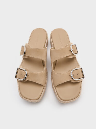 Faux Suede Double-Strap Espadrille Flatform Sandals, Sand, hi-res