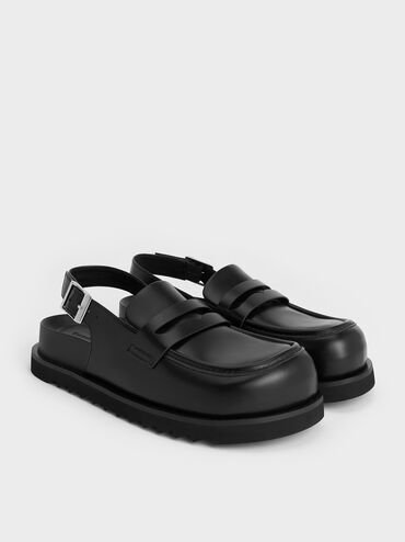 Slingback Penny Loafers, Black, hi-res