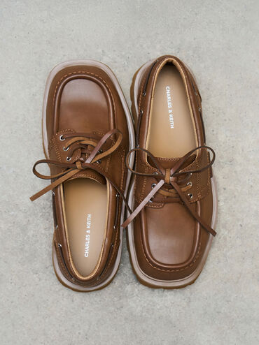 Ridged-Sole Boat Shoes, Cognac, hi-res