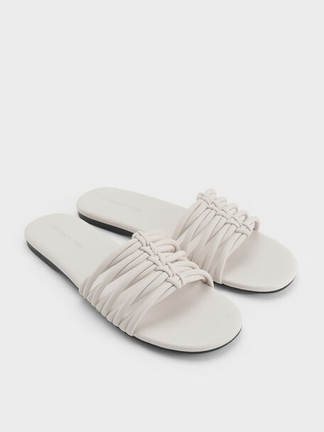 Woven Slide Sandals, White, hi-res