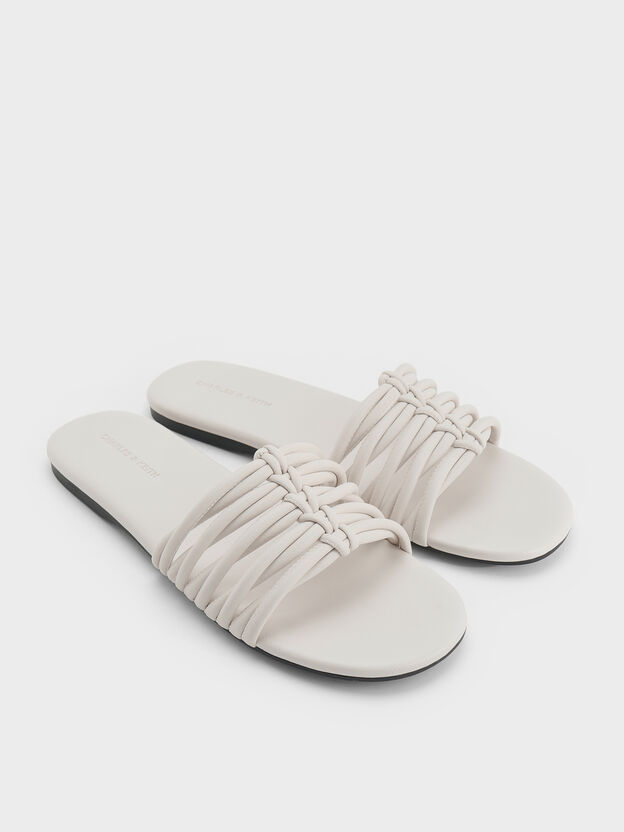 Woven Slide Sandals, White, hi-res