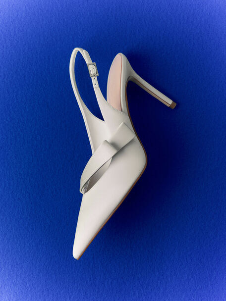 Satin Pleated-Strap Slingback Pumps, Light Grey, hi-res