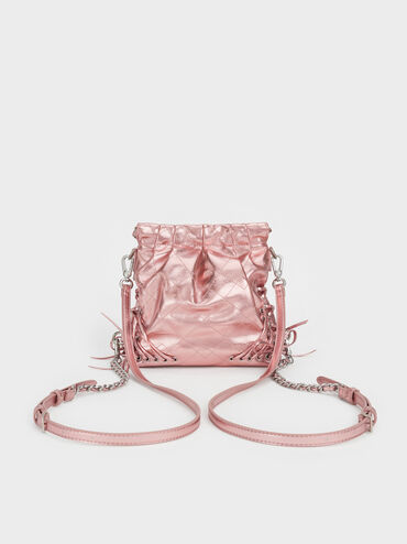Duo Metallic Grommet Chain-Handle Two-Way Backpack, Aura Pink, hi-res