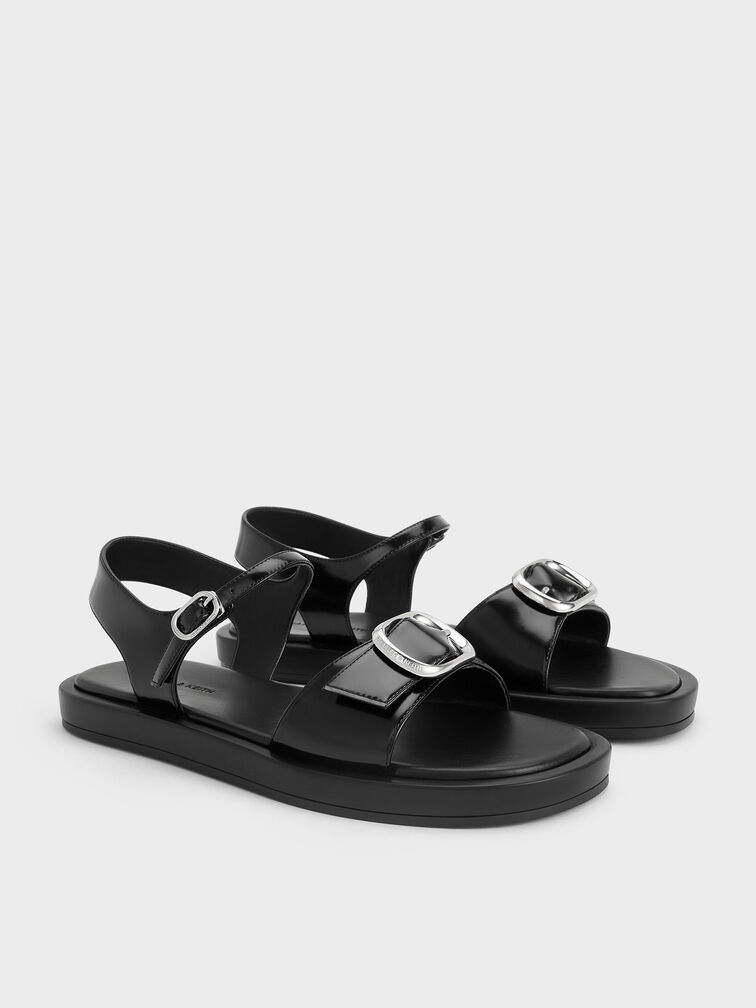 Buckled Slingback Sandals, Black Box, hi-res