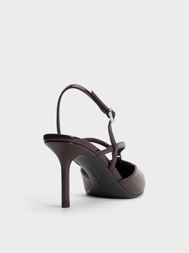 V-Strap Slingback Pumps, Burgundy, hi-res