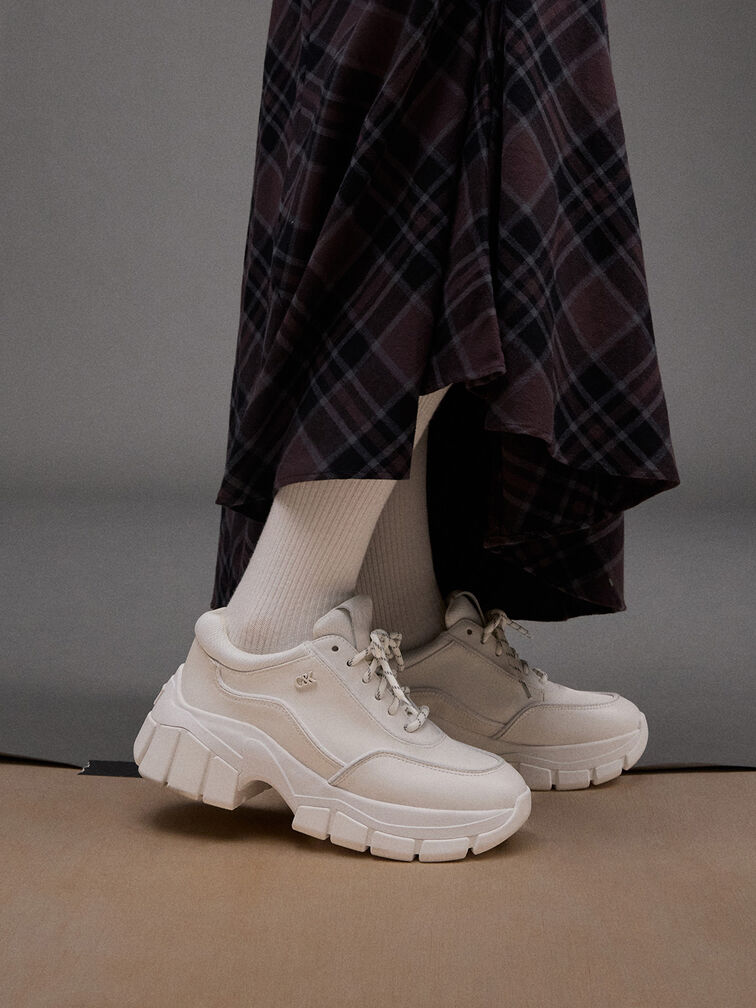 Yunna Leather & Recycled Fabric Chunky Sneakers, White, hi-res