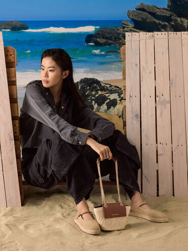 Shalia Raffia Chain-Strap Crossbody Bag, Natural Raffia, hi-res