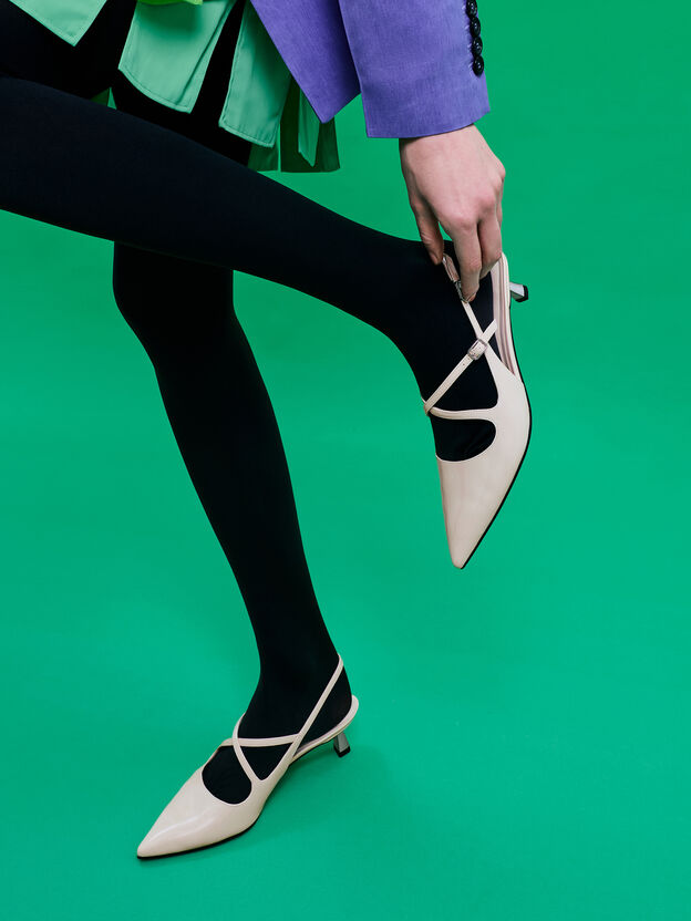 Pauline Patent Crossover Kitten Heels, Chalk, hi-res