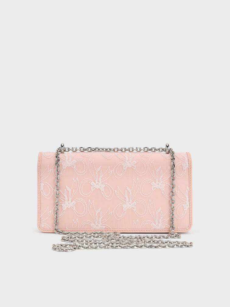 Paffuto Embroidered-Mesh Wallet On Chain, Light Pink, hi-res