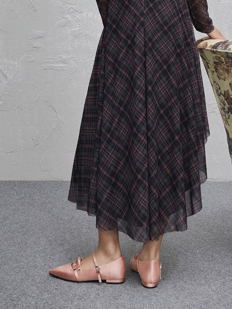 Jessy Recycled Polyester Bow Pointed-Toe Flats, Pink, hi-res