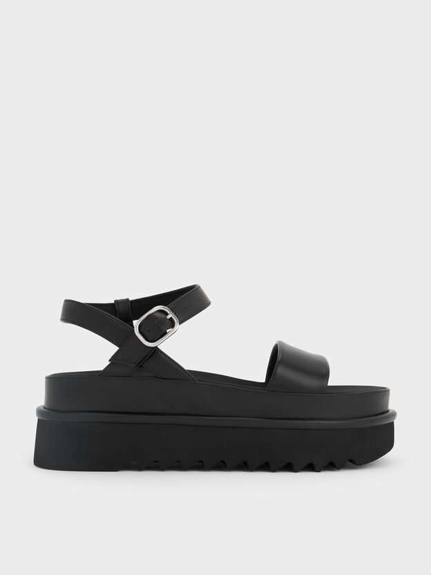 Flatform Sandals, Black, hi-res