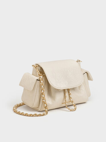 Duo Quilted Two-Way Front Flap Backpack, Cream, hi-res