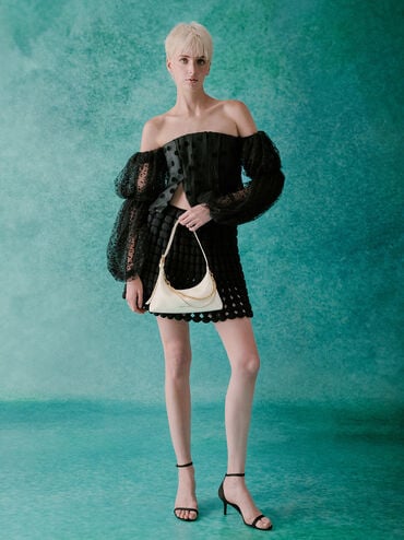 Atwood Chain-Embellished Shoulder Bag, Cream, hi-res