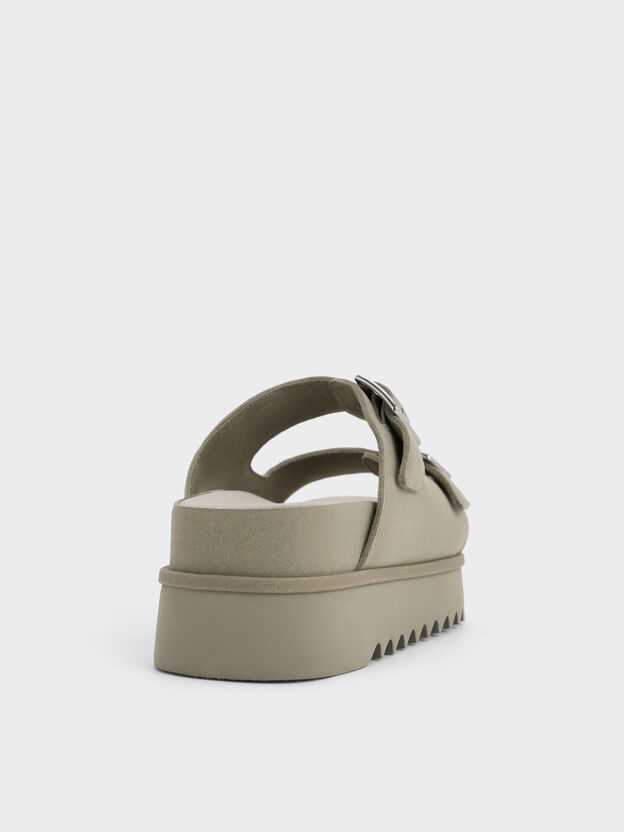Buckled Double-Strap Flatform Sandals, Sage Green, hi-res
