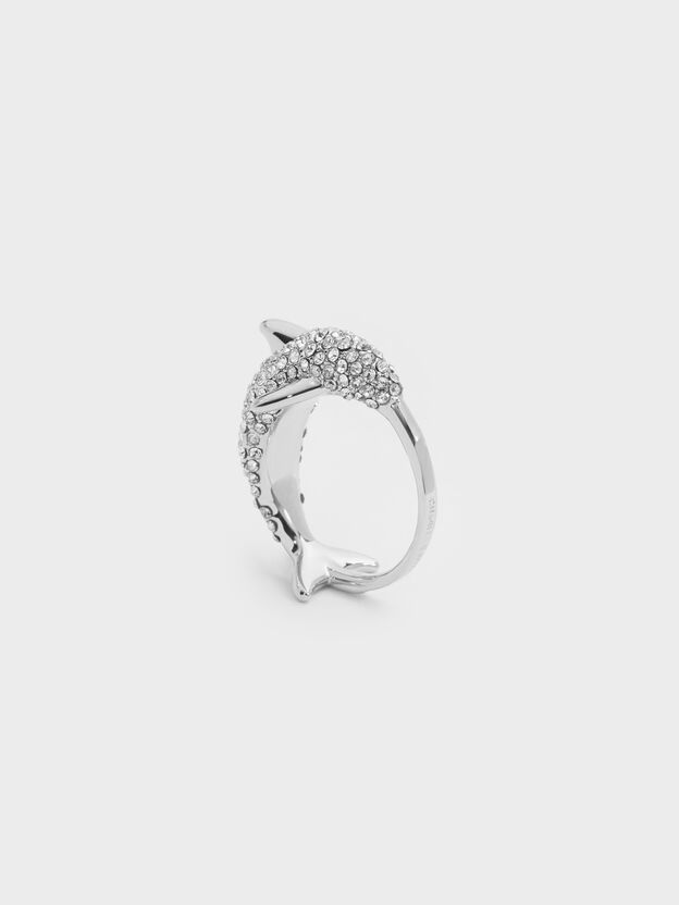 Delphina Crystal-Dolphin Ring, Silver, hi-res