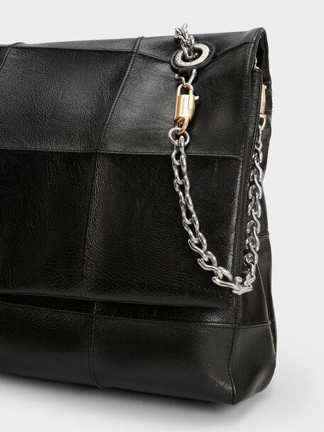 Large Delfina Quilted Chain-Strap Shoulder Bag, Black, hi-res