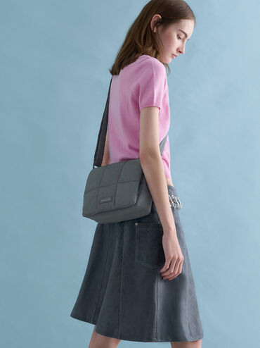 Mini Errya Nylon Quilted Puffy Crossbody Bag, Grey, hi-res