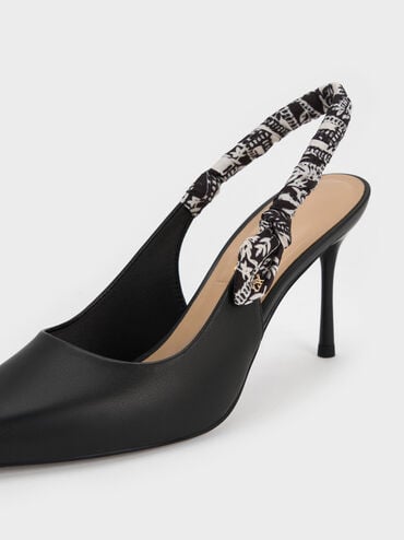Tayari Leather Printed-Strap Slingback Pumps, Black, hi-res