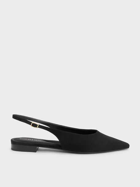 Emelia Faux Suede Slingback Flats, Black Textured, hi-res