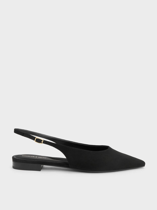 Emelia Faux Suede Slingback Flats, Black Textured, hi-res
