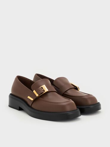 Leather Buckled-Strap Loafers, Dark Brown, hi-res