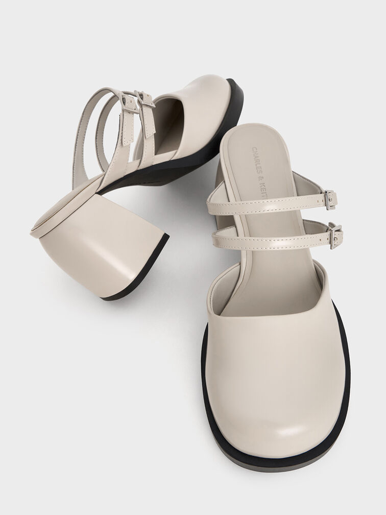 Double-Strap Platform Mules, Light Grey, hi-res