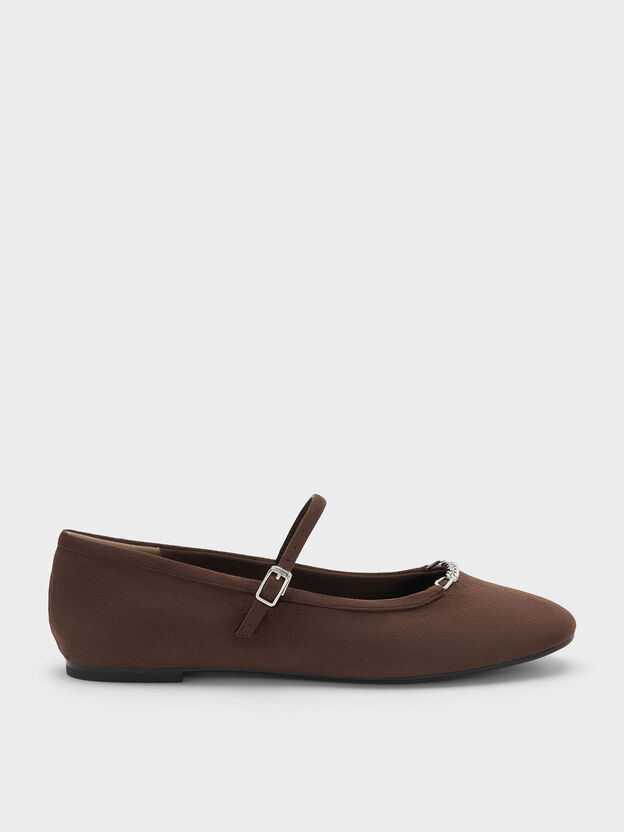 Shila Faux Suede Chain Mary Jane Flats, Dark Brown Textured, hi-res