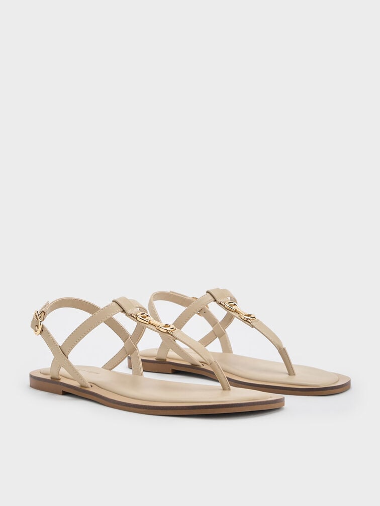 Trifina Metallic-Accent Thong Sandals, Taupe, hi-res
