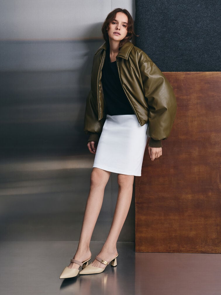 Lando Pointed-Toe Metallic-Buckle Heeled Mules, Chalk, hi-res