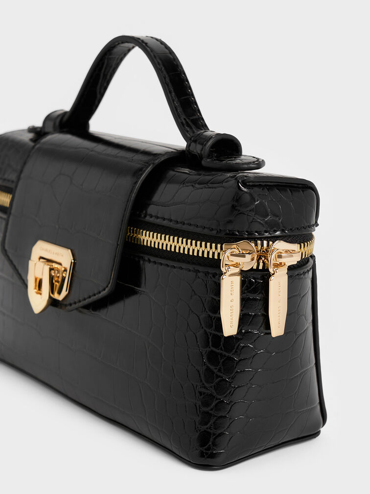 Arwen Croc-Effect Top Handle Vanity Bag, Black, hi-res