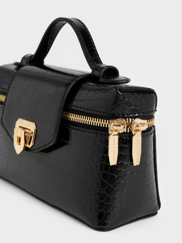 Arwen Croc-Effect Top Handle Vanity Bag, Black, hi-res