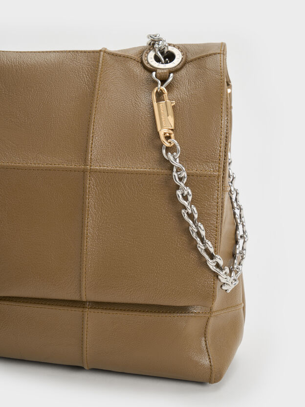 Large Delfina Quilted Chain-Strap Shoulder Bag, Walnut Brown, hi-res