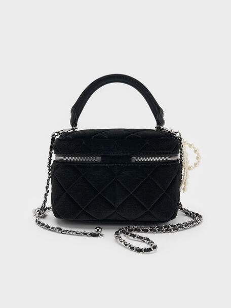 Arwen Velvet Quilted Top Handle Vanity Bag, Noir, hi-res